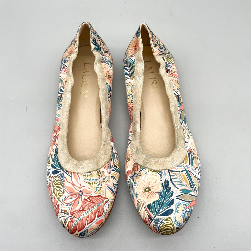 Lalisa Womens 39 8.5 Capture Ballet Flats Shoes Floral Leather Boho Cottege